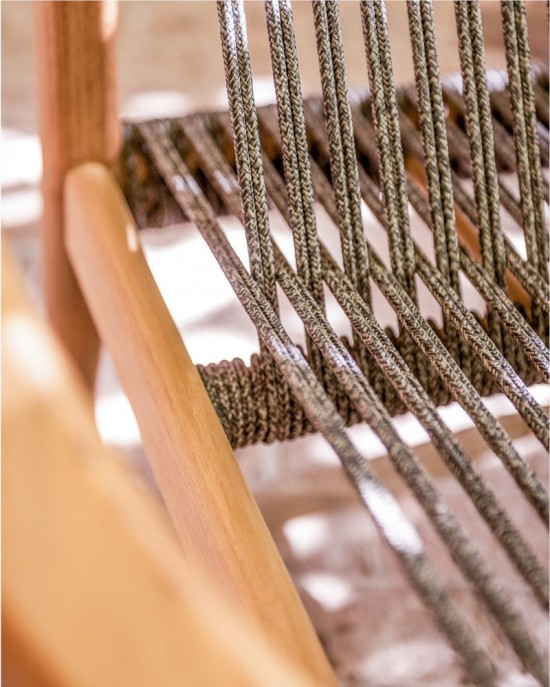 Vincent Sheppard Frida Lounge Stuhl Rahmen aus Unbehandelt Teakholz Dune Weiß Seil Polypropylen.