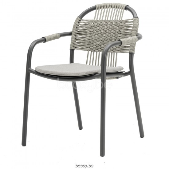 Vincent Sheppard Cleo Armstoel Fossil Grey Aluminium frame Misty Dots Touw Polypropyleen.