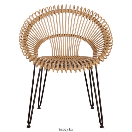 Vincent Sheppard Roxy Stoel Zwart Stalen frame Camel Wicker koord Polyethyleen.