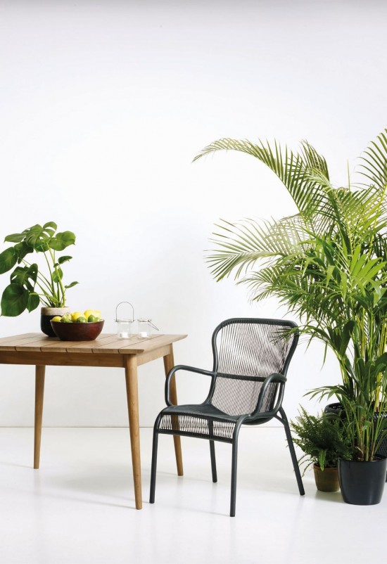 Vincent Sheppard Chaise de table Loop noir Loop Chaise Cadre en Aluminium Noir Tressage Noir Polyéthylène.