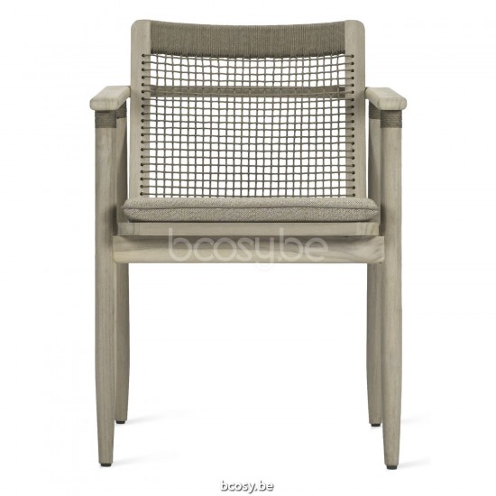 Vincent Sheppard Chaise David teck David Fauteuil Cadre en Teck Vieilli Corde Gris Polypropylène.
