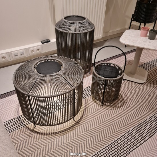 Vincent Sheppard Mora outdoor lanterns Black Steel frame Fossil Grey Rope Polypropylene.