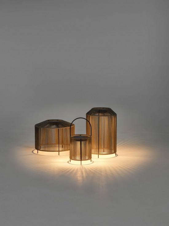 Vincent Sheppard Mora Grande lampe Cadre en Acier Noir Corde Gris fossile Polypropylène.