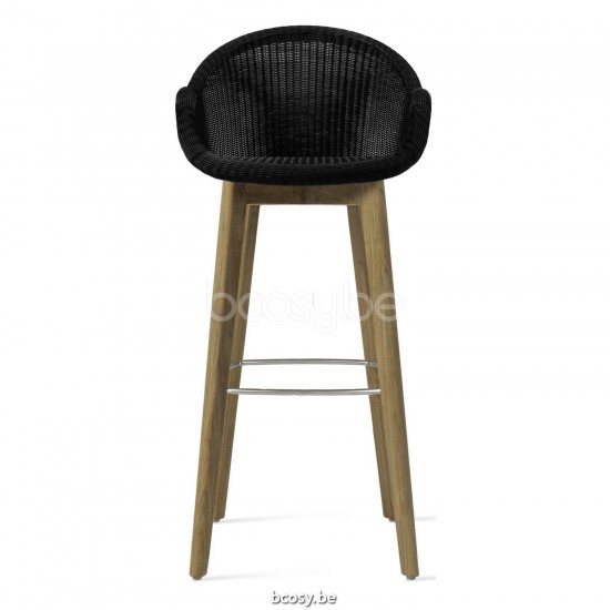 Vincent Sheppard Edgard Tabouret de bar Cadre en Teck non traité Tressage Noir Polyéthylène.