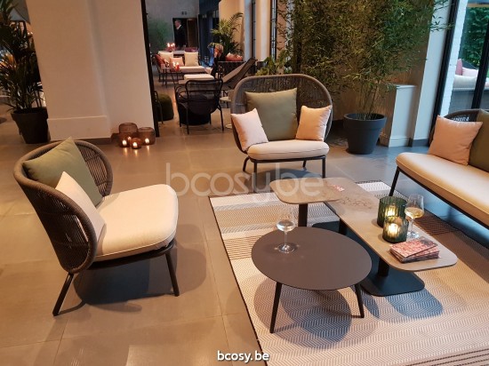 Vincent Sheppard Kodo tuinsalontafels bijzettafels koffietafels voor buiten terras Fossil Grey Aluminium frame 129X45.