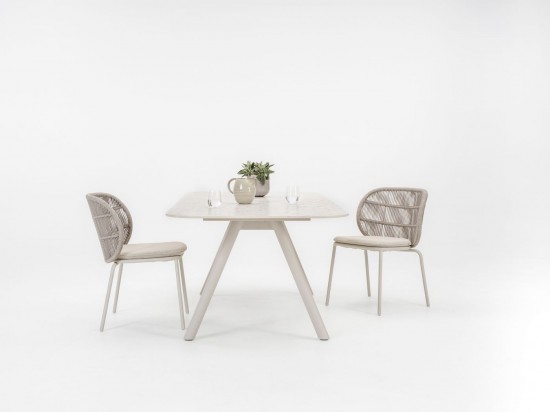 Vincent Sheppard Kodo Gartentisch 210x100 Rahmen aus Dune Weiß Aluminium Tischplatte Scherben Keramik.