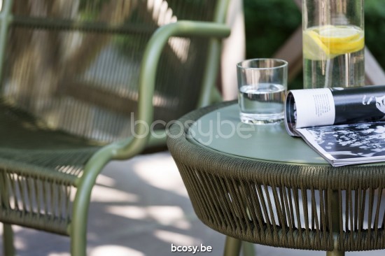 Vincent Sheppard Loop garden outdoor coffee side tables Moss Aluminium frame Moss Crochet Polypropylene.