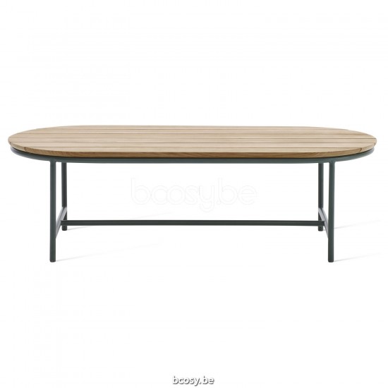 Vincent Sheppard Wicked Tuinsalontafel 123x55 Zwart Aluminium frame Onbehandeld teakhout Tafelblad.
