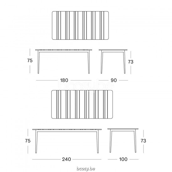 Vincent Sheppard Vincent Sheppard Leo Garden Dining Table Teak Top 240x100 Lava Aluminium frame Untreated Teak top.