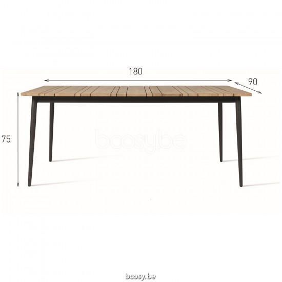 Vincent Sheppard Vincent Sheppard Leo Garden Dining Table Teak Top 180x90 Lava Aluminium frame Untreated Teak top.