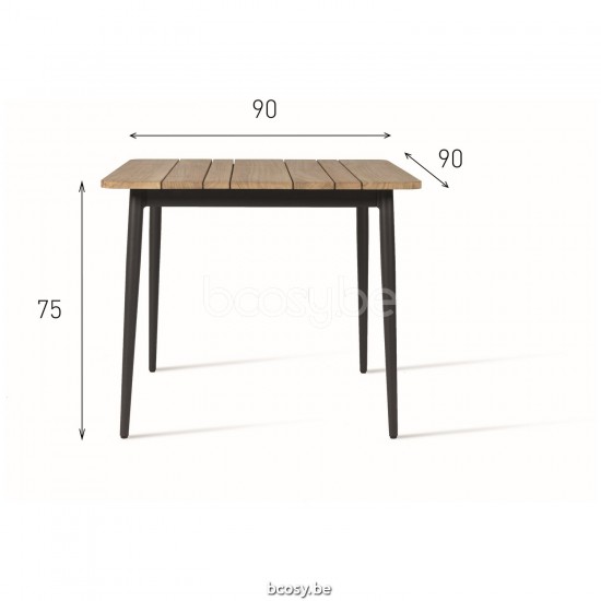 Vincent Sheppard Vincent Sheppard Leo Garden Dining Table Teak Top 90x90 Lava Aluminium frame Untreated Teak top.