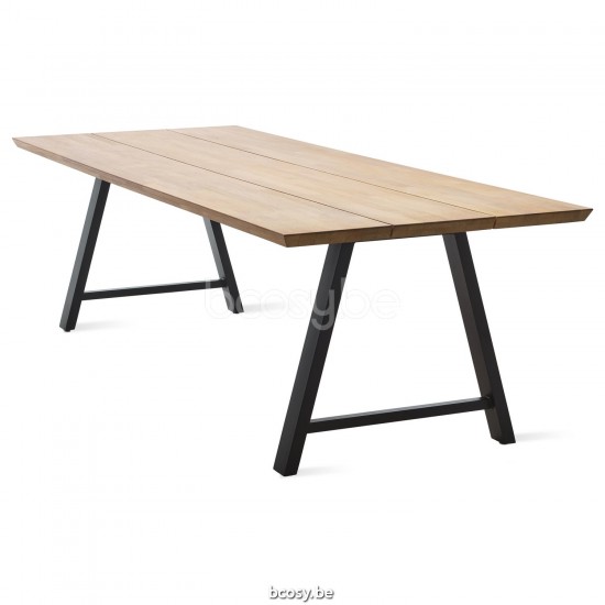 Vincent Sheppard Matteo 285x100 Table de Jardin Cadre en Aluminium Noir dessus de table Teck non traité.