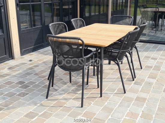 Vincent Sheppard Max Gartentisch Teakholzplatte 180x90 Rahmen aus Schwarz Aluminium Tischplatte Unbehandeltes Teakholz.