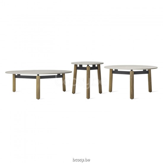 Vincent Sheppard Lento Runder Garten Beistelltisch Rund Rahmen aus Unbehandeltes Teakholz Tischplatte Portland Keramik.