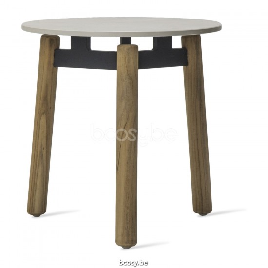 Vincent Sheppard Lento Ronde tuinbijzettafel Rond Onbehandeld teakhout frame Portland Keramiek Tafelblad.