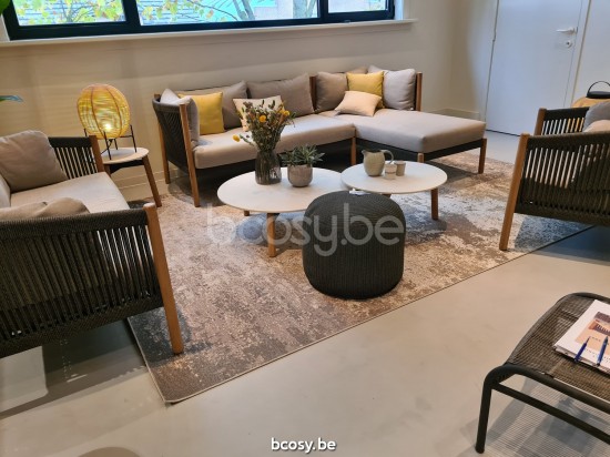 Vincent Sheppard Lento Runder Gartentisch Rund Rahmen aus Unbehandeltes Teakholz Tischplatte Portland Keramik.