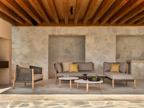 Vincent Sheppard Lento Runder Gartentisch Dia 68 Rahmen aus Unbehandeltes Teakholz Tischplatte Portland Keramik.