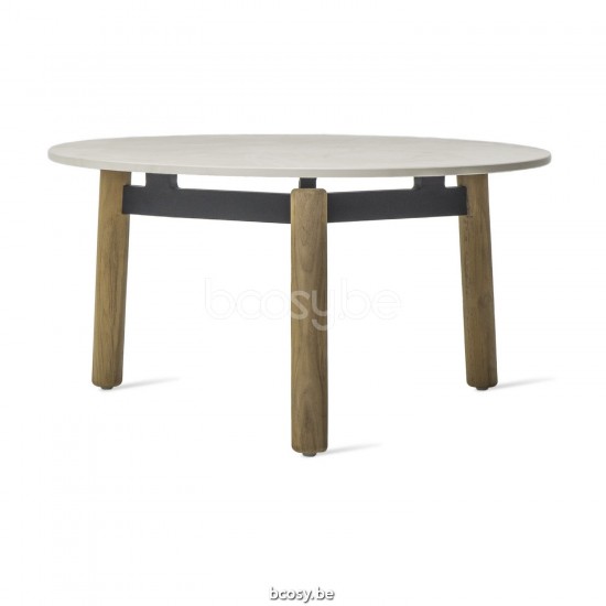 Vincent Sheppard Lento Ronde Tuinsalontafel Dia 68 Onbehandeld teakhout frame Portland Keramiek Tafelblad.