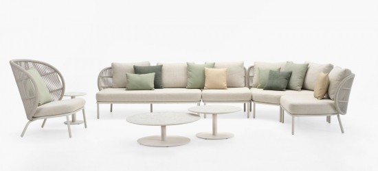 Vincent Sheppard Kodo Dia 68 Table ronde de jardin Cadre en Aluminium Blanc dune dessus de table Aluminium Blanc dune.