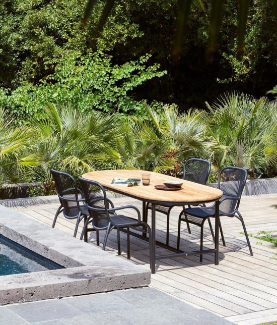 Vincent Sheppard Wicked 250x90 Table de Jardin Cadre en Aluminium Noir dessus de table Teck non traité.