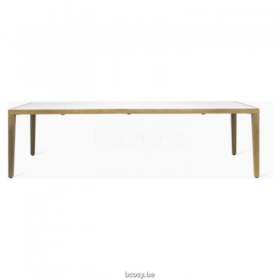 Vincent Sheppard Volta Tuintafel 310x100 Onbehandeld teakhout frame Masai Blanco Keramiek Tafelblad.