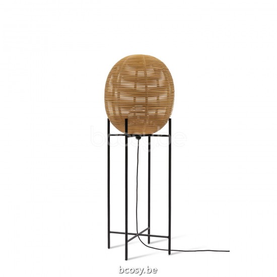 Vincent Sheppard Sari Vloerlamp Medium Zwart Stalen frame Naturel Rotan.