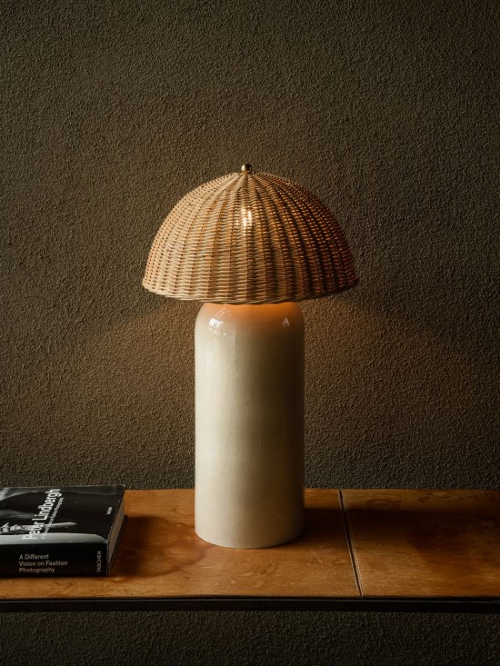 Vincent Sheppard Arvin Grand Lampe de table Cadre en Céramique Mushroom Rotin Naturel.