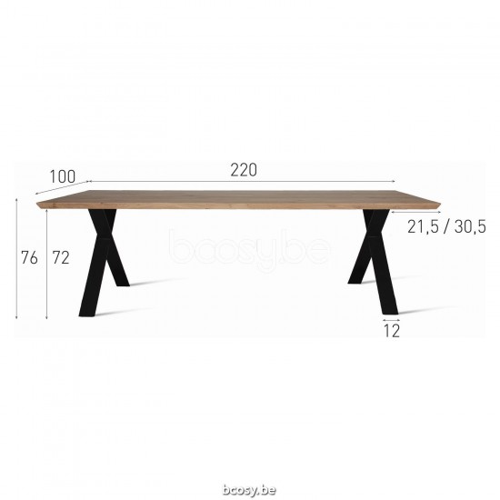 Vincent Sheppard Albert eettafels keukentafels woonkamer Zwart Gepoedercoat Stalen X frame 220x100.