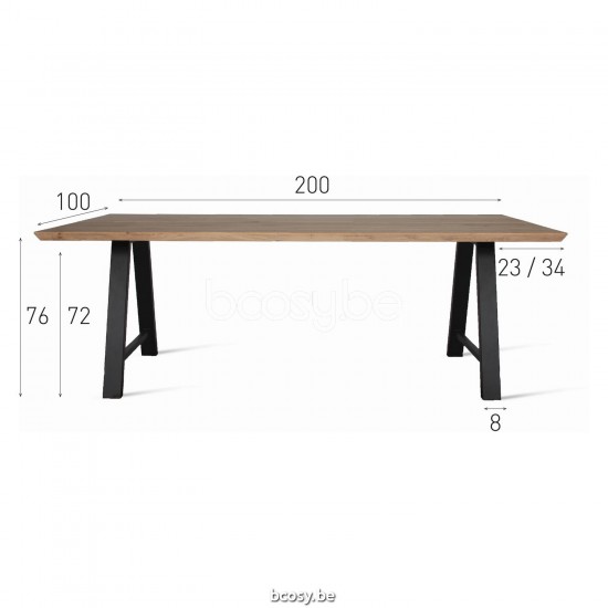 Vincent Sheppard Vincent Sheppard Albert Dining Table One Piece Top 200x100 Black Powder Coated Steel A frame Natural Oak top