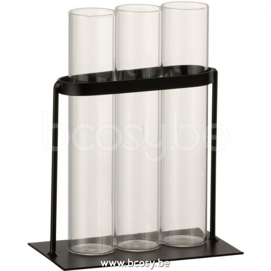J Line Jline Vaasje 3 Tubes Metaal Glas Zwart