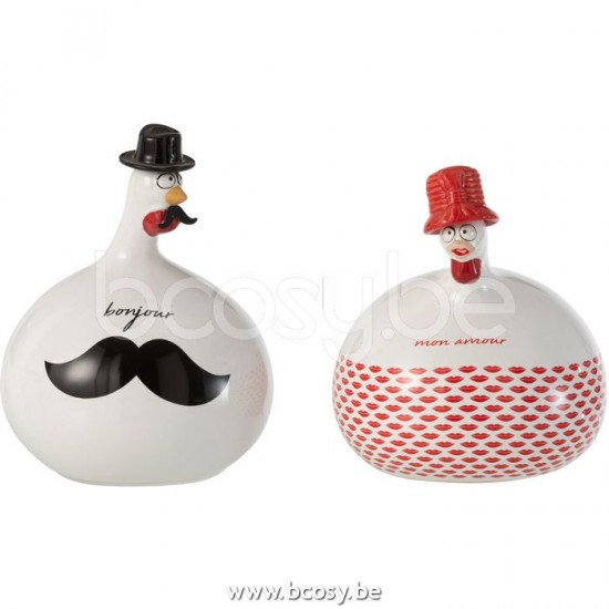 Jline 12555 2 kippen bonjour mon amour j line Figuren Figurines Figurines Figuren Figuritas Sculture DECORATIE Beelden