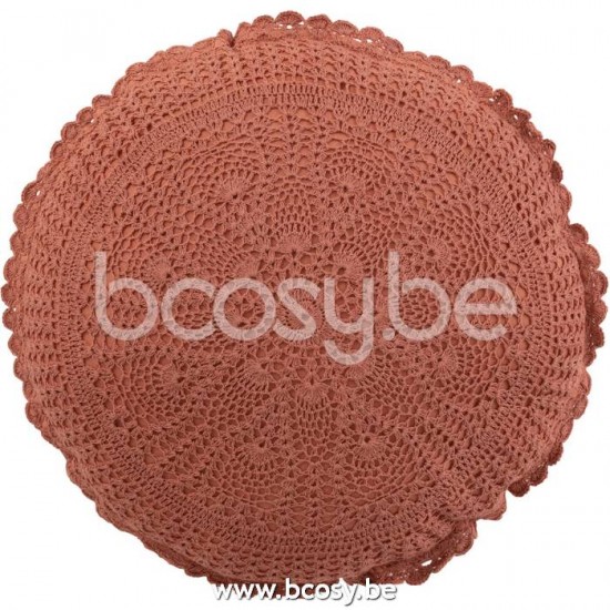 J Line Jline Cushion Round Mia Lace Cotton Brown cushion