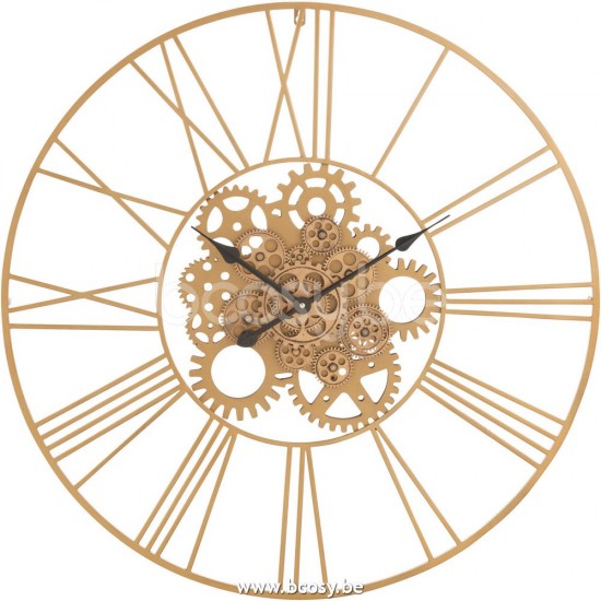 J Line Jline Jolipa 27355 Klok Rond Romeinse Cijfers Tandwielen Metaal Goud
