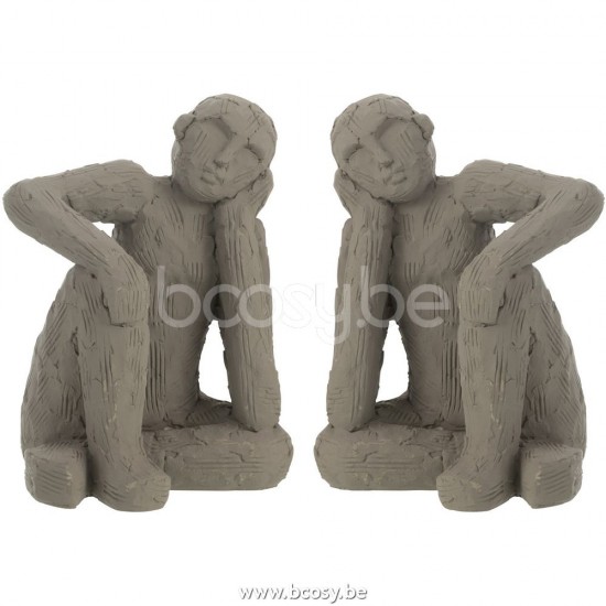 J Line Jline Jolipa 27944 Set Van 2 Boekensteun Zittend Cement Grijs Large