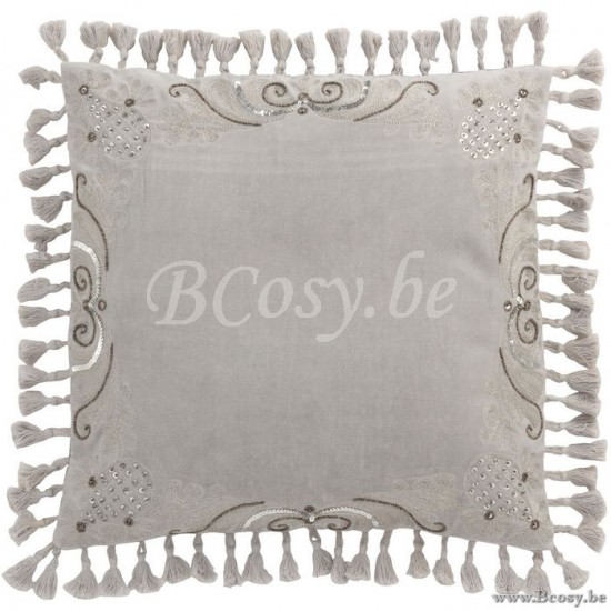 J Line Jline Cushion Moroccan Edges With Tassels Velvet Grey cushion