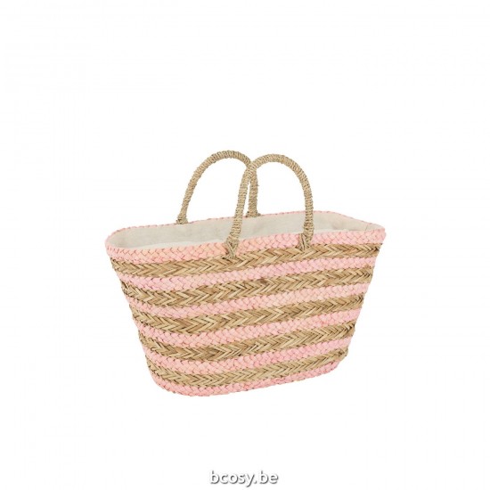Jline Strandtasche Kurz Henkel Horizontal Streifen Jute Naturell Hell Rosa strandtaschen.