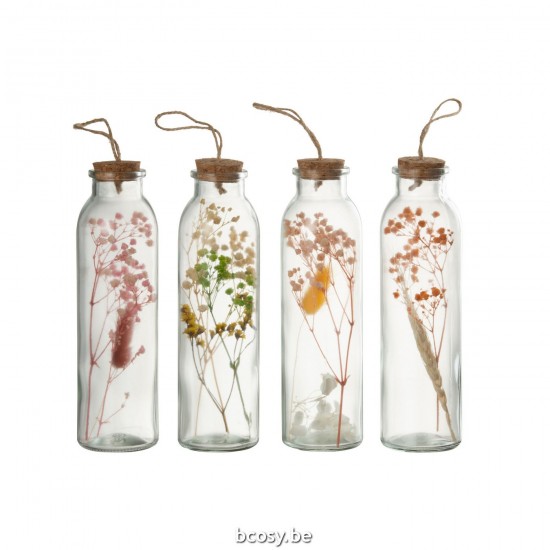 J Line Hanging Bottles Colourful Dried Flowers Glass Mix Medium Assortment Of 4 bottles.