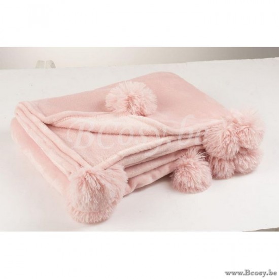 J Line Jline Plaid Pompom Polyester Zart Rosa reisedecken mit fransen