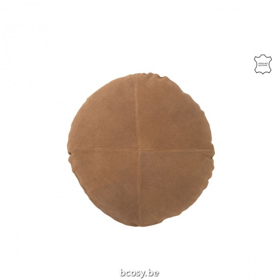Jline Kussen Rond Leder Camel.