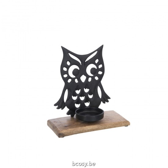 Jline Kaarshouder Uil Aluminium Hout Zwart Large.