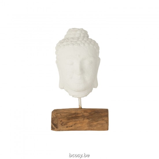 J Line Decoration Head Teak Wood Cement White Natural.