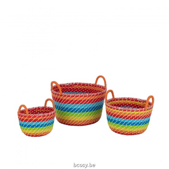Jline Set Von 3 Körben Regenbogen Streifen Henkel Seegras Mix lagerkorb lagerkoerbe.