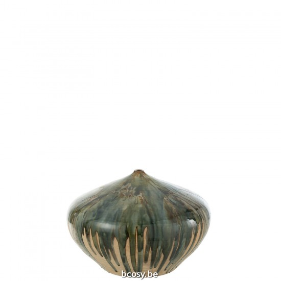 J Line vases Jolipa Vase Bas Peinture Ceramique Naturel Vert.