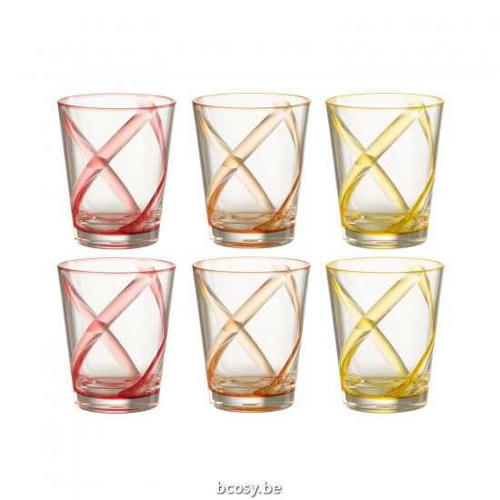 J Line verre à boire verres à boire Jolipa Boite De 6 Verres Lignes Plastique Mix.