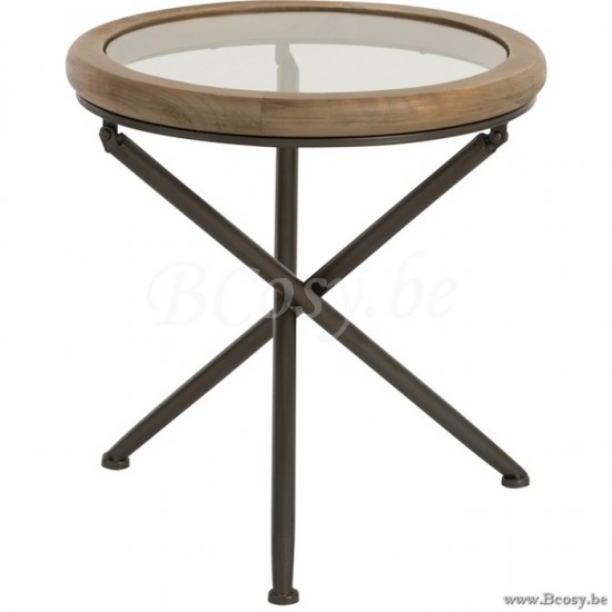 J Line Jline Tisch Rund Holz Glas Braun Small beistelltische