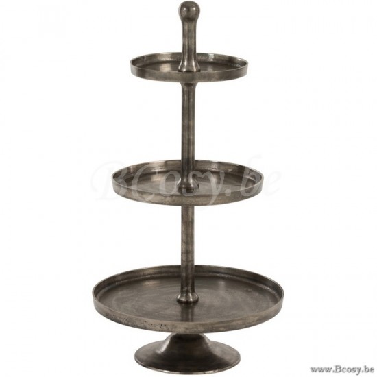 J Line Jline Vassoio Piede 3 Livelli Rotondo Alluminio Antico Grigio Bandeja Pie 3 Niveles Redonda Aluminio Antiguo Gris