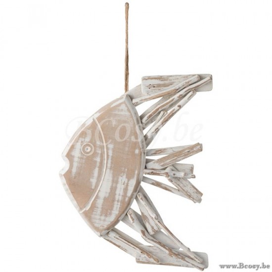 pendeloques Jolipa Jline Poisson Plat Suspendu Bois De Sapin Blanc Wash