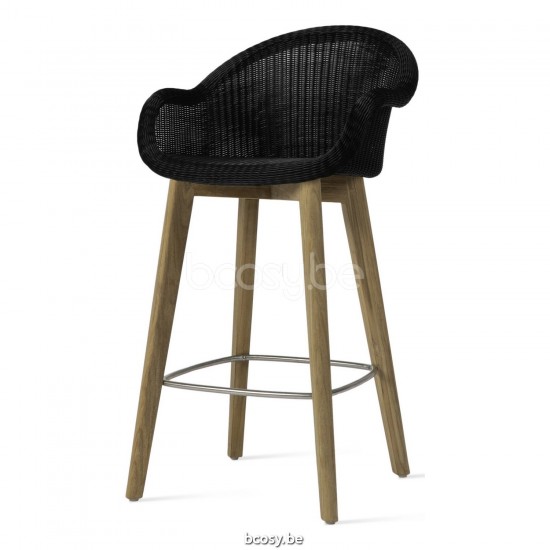 Vincent Sheppard Edgard barstoelen Onbehandeld teakhout frame Zwart Wicker Polyethyleen.