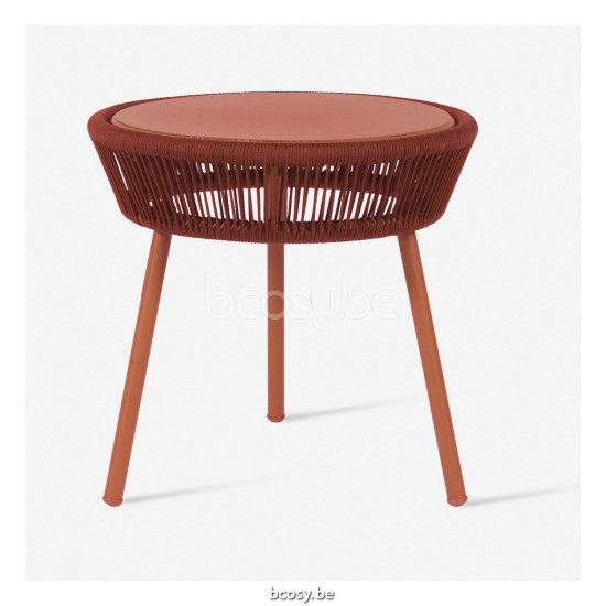 Vincent Sheppard Table d'appoint LOOP Loop Table d'appoint ronde de jardin Cadre en Aluminium Terre cuite Cordon Crocheté Terre cuite Polypropylène.