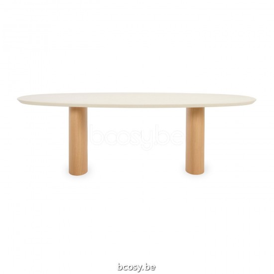 Vincent Sheppard Foster 240x120 Table de salle à manger Ellipse 2 pieds Cadre en Chêne Contreplaqué dessus de table Minéral Blanc lunaire.